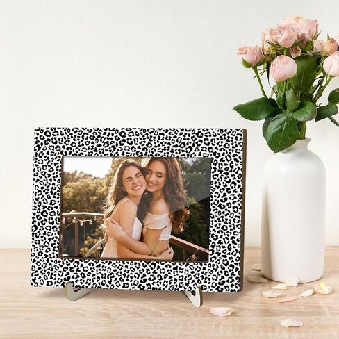 Leopard Print Picture Frames, Decorative Wood Photo Frames Birthday Gifts for Sister Women Girls Mom Daughter Tabletop Display 4x6 Photo Living Room Home Office Desk Decor Party Favor Decorations -024 in Kuwait