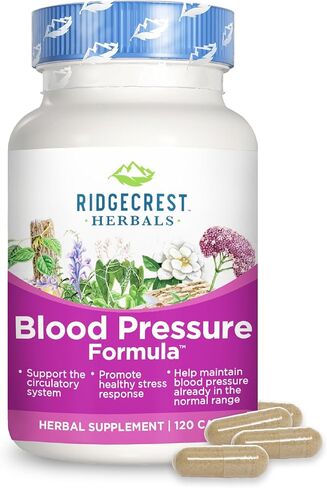 RidgeCrest Herbals Blood Pressure Herbal Formula, 12 Herbs, Poria Mushroom, Gastrodia, Gardenia, for Heart, Vascular, Circulation Health (120 Count) in Saudi Arabia