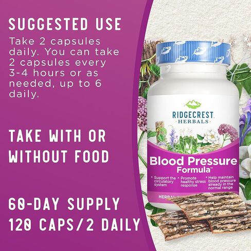 RidgeCrest Herbals Blood Pressure Herbal Formula, 12 Herbs, Poria Mushroom, Gastrodia, Gardenia, for Heart, Vascular, Circulation Health (120 Count) in Saudi Arabia