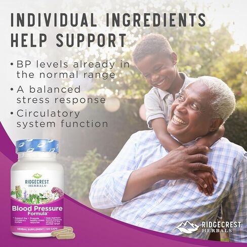 RidgeCrest Herbals Blood Pressure Herbal Formula, 12 Herbs, Poria Mushroom, Gastrodia, Gardenia, for Heart, Vascular, Circulation Health (120 Count) in Saudi Arabia
