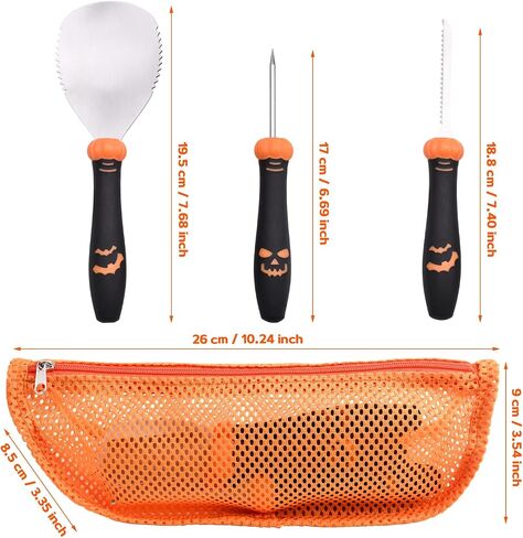 3-Piece Pumpkin Carving Kit Tools Halloween, Professional Heavy Duty Carving Set, Stainless Steel Tools Carving Kit for Halloween Decoration Jack-O-Lanterns, Gift for Halloween in Saudi Arabia