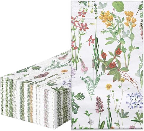 RUSPEPA 50 Pack Wild Flower Guest Napkins - 3 Ply Disposable Seasonal Paper Napkin Dinner Hand Napkins Decorative for Home Kitchen, Bathroom，Party - 13 x 15 Inches in Saudi Arabia