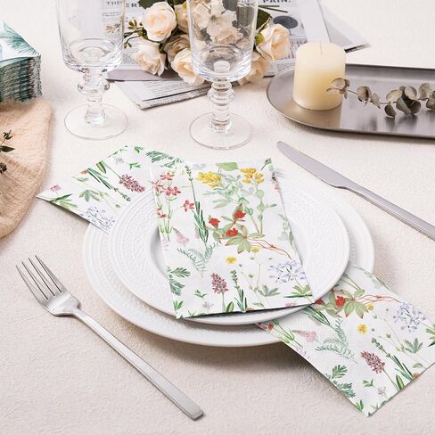 RUSPEPA 50 Pack Wild Flower Guest Napkins - 3 Ply Disposable Seasonal Paper Napkin Dinner Hand Napkins Decorative for Home Kitchen, Bathroom，Party - 13 x 15 Inches in Saudi Arabia
