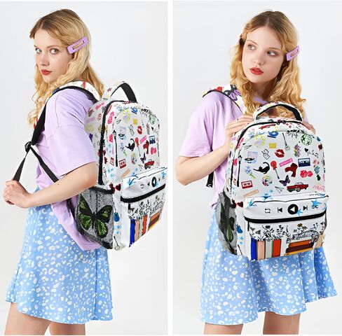 White Cat Backpack for Girls 6-8 Music Backpack for School Waterproof Backpack Adjustable Shoulder Strap 17 Inch in Saudi Arabia