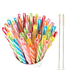 100 Piece Reusable Hard Plastic Straws. BPA-Free, 9 Inch Long Stripe Drinking Straws, Outer Diameter 0.28 Inch