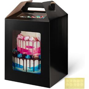 3 قطع من علب الكيك من جوهاوس، حاملات الكيك مقاس 30.48 × 30.48 × 35.56 سم، حاويات كعكة للاستعمال مرة واحدة مع مقبض للكعك ذو الطبقات، وصناديق كعكة طويلة لحفلات أعياد الميلاد والزفاف in Kuwait