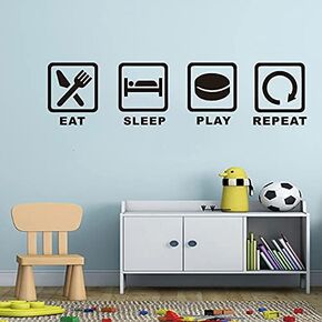 Vinyl Sports Wall Sticker Eat Sleep Play Hockey Repeat Wall Decal Removable Kids Room Decoration Wall Sticker for Boys Bedroom (TM-9 HOCKEY)