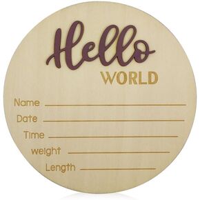 Baby Announcement Sign, hello world newborn sign, 5.9 Inch Wooden baby name announcement sign for Photo Prop Baby Shower Hospital Nursery Gift (pink)