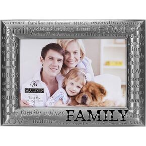 Malden International Designs Modern Pewter Metal Diecast Family Expressions Picture Frame, 4x6, Silver