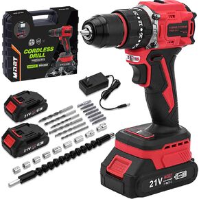 21V Cordless Drill Set/Impact Driver, Power Drill with Battery and Charger, 21+1 Torque Setting Electric Drill with Drill Bit & Tool Box