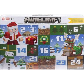Mattel Minecraft Advent Calendar, 3.25-in Scale Action Figures including Santa, 17 Accessories & 4 Stickers, Pixelated Design in Kuwait