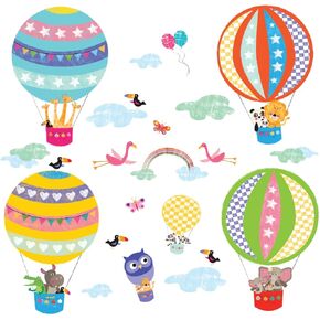 DECOWALL DS-8020 Hot Air Balloon Animals Kids Wall Stickers Wall Decals Peel and Stick Removable Wall Stickers for Kids Nursery Bedroom Living Room (Small)