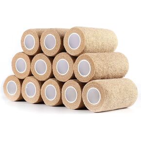 Self-Adhesive Cohesive Wrap Bandage Flexible Stretch Tape Athletic Strong Elastic First Aid Wrap Bandages for Wrist & Hand, Ankle Sprains, Swelling 6 Packs, 4Inch X 5Yards(Beige)