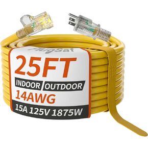 14/3 Gauge Yellow Outdoor Extension Cord 200 ft Waterproof with Lighted Indicator, Cold Weatherproof -40°C, Flexible 3 Prong Extension Cord Outside,13A 1625W 14AWG SJTW, ETL Listed