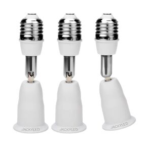 JACKYLED E26 to E26 Light Socket Extender 3.9"/10CM Extension, E26 E27 Medium Base Bulb Converter, Max 60W 360 Degree Adjustable Extension Adapter, 3-Pack