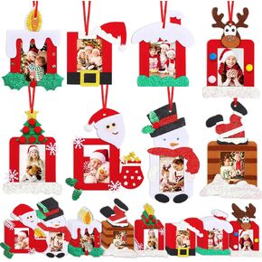 48 Set Christmas Photo Ornaments Xmas Felt Picture Frame Ornaments Glitter Hanging Picture Ornaments for Christmas Tree DIY Christmas Picture Frame Christmas Craft Kits for Kids Party Decor