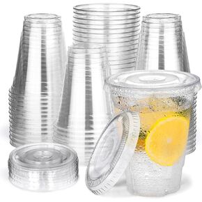 32 oz Crystal Clear Plastic Cups,30 Pack Oversized Disposable Clear Cups,flat Cover Pluggable Straw for Smoothie, Iced Coffee,Milkshake& Any Cold Drink
