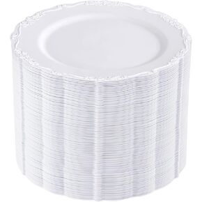 100 Pieces White Plastic Plates - 10.25inch Dinner Disposable Plates - Premium Heavy Duty Hard Disposable Dinner Plates - Party Supplies for Birthdays, Celebrations, Wedding
