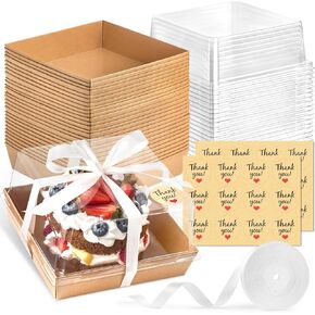 Kucoele 20 Pack 20 Pack Cake Boxes with Clear Lids, Disposable Paper Bakery Boxes To Go Cake Containers for 6 Inches Cakes, Cupcakes, Pies, Tarts (White, 7 x 7 x 4 Inches)
