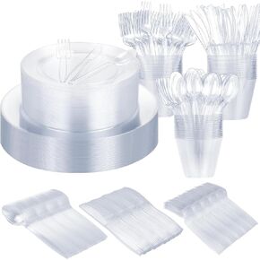 WYTAOHZL 240PCS Pink Glitter Dinnerware Set 40Guest Disposable Pink Glitter Plates 10.2"Dinner Plates 7.5"Salad Plates with 40PCS 9 oz Plastic Cups 40Guests Pink Plastic Forks Knives Spoons