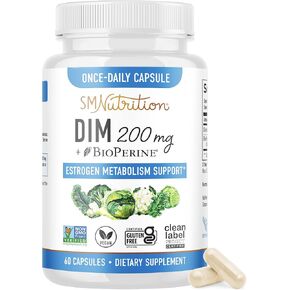 DIM Supplement 200 mg | Delayed-Release Microbeadlets | Hormone Balance for Women & Men | Estrogen Balance, Hormonal Acne Supplements, Menopause & Antioxidant Support | Vegan, Soy Free | 60 Ct.