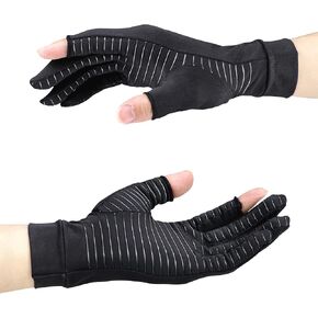 Compression Glove-Arthritis Gloves- 2 Open Fingerless Touch Screen Copper Gloves For Carpal Tunnel Relief,Tendonitis,Rheumatoid,Rsi,Swelling,Hand Pain,Support For Joints,Fit For Women & Men