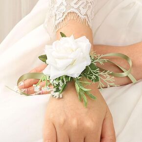 Latious White Wrist Corsage Prom Wedding Corsages Bridesmaids Hand Floral Decor for Women
