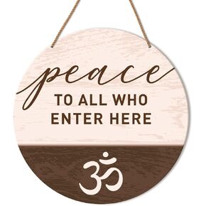 Blessing Sign for Front Door Decor, Zen Den Room Wall Decor Meditation Spiritual Room Door Wooden Hanging Sign Decorations, housewarming gift for New Home House Apartment, Peace to All Who Enter Here