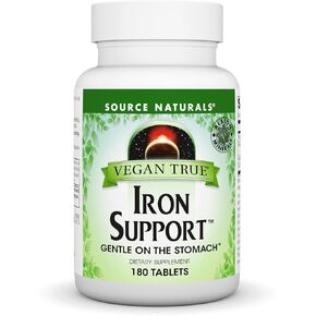 Source Naturals Vegan True Iron Support, Gentle on The Stomach and Chelated for Increased Absorbtion* - 180 Tablets