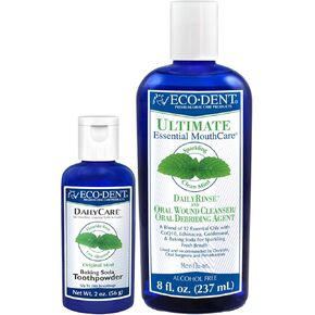 Eco-Dent Oral Care Bundle - DailyCare Baking Soda Toothpowder + DailyRinse Oral Wound Cleaner, Debriding Agent, Effervescent Tooth Powder & Mouthwash with Essential Oils, Mint Flavor (2 Piece Set)