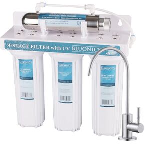 Bluonics 4 Stage Drinking Water Filter UV Ultraviolet Light Purifier for Under Sink Filtration System