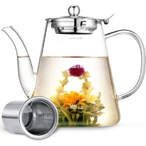 Glass Teapot, Zpose 1200ml (40oz) Teapot with Removable Infuser for Loose Tea and Blooming Tea, Stovetop Safe Tea Kettle, Borosilicate Glass Tea Pot with Scale Line, Gift Box for Tea Maker