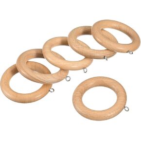 uxcell 6Pcs Wooden Curtain Drapery Rings, 2.75 Inch Curtain Wood Ring Hook with Screw Eye for Curtain Drapery Rod, Wood