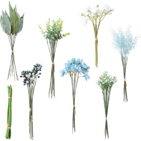 Floroom Artificial Greenery Stems Box Set, 39pcs with 8 Kinds of Faux Greenery Flowers Picks for DIY Bridal Bouquets Wedding Floral Arrangement Table Centerpieces, Earth Tones & Teal