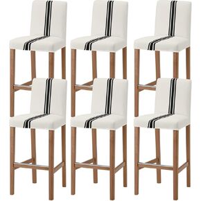 Bar Stool Covers Set of 6,Christmas Black and White Stripe Rustic Farmhouse Style Countryside Stretch Removable Bar Stool Chair Covers,Counter Chairs Covers for Kitchen Dining Room