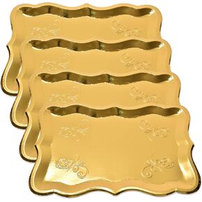 Gift Boutique 10 Gold Rectangle Trays for Dessert Display Table Parties 9" x 13" Disposable Paper Cardboard in Elegant Shape for Platters Cupcake Birthday Parties Dessert Weddings and More Food Safe