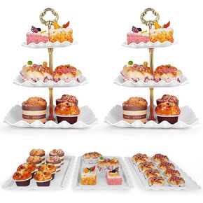 5 Pcs Dessert Table Display Set - 2 Pcs 3-Tier Dessert Display Stands & 3 Pcs Serving Tray - Dessert Trays for Tea Parties,Birthdays & Baby Showers