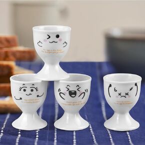 Cinf Ceramic Egg Cup Gift Set of 4 Porcelain Holder Breakfast Boiled Cooking Easy to Clean Childhood Memories Kitchen