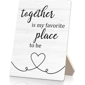 Couple Wooden Stand 5x7 Inch,Couple Wedding Wooden Sign,Engagement Table Sign,Farmhouse Home Decor,Together Is My Favorite Place To Be Heart For Home Kitchen Living Room Bedroom