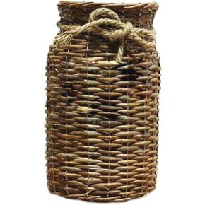 12'' Wicker Vase for Home Decor, Brown Wood Basket Vases Rustic Farmhouse Country Style Flower Holder for Pampas Grass, Dried Branches, Cotton Feathers Stems, Table Centerpieces