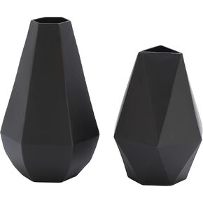 Deco 79 Modern Matte Black Geometric Metal Vases - Set of 2, 12 and 10-Inch