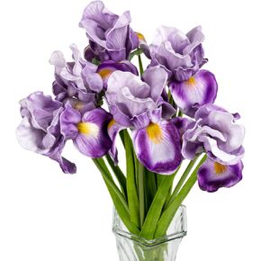 Iris Artificial Flowers 6Pack 23.6 inch, Long Stem Real Touch Fake Flowers Bouquets,Handmade Iris Faux Flowers for Wedding, Home Decor, Office Arrangements (Purple)