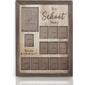 Y&K Homish School Year Photo Frame for Graduation, Pre-k to 12th Grade, Wooden, Gifts & Party Decor (Brown)