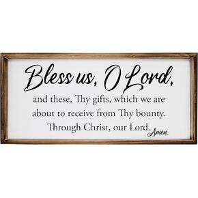 لافتة صلاة قبل الوجبات مع إطار لديكور المنزل - باركنا يا رب ديكور مزرعة ريفي خشبي مخصص (8 × 17 بوصة) in Kuwait