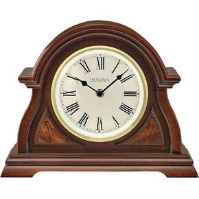 Bulova Bostonian Lighted Mantel Clock, Model B1851 | Elegant Cherry Wood Finish | Illuminated Dial | Quartz Movement | Traditional Design | Battery Operated