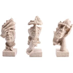 3 Pcs Thinker Statue，Silence is Gold Abstract Art Figurine，No Hear No See No Speak Modern Resin Sculptures Decorative Objects Home Office Study Desk Bookshelf Statue Desktop