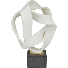 Deco 79 Polystone Abstract Decorative Sculpture Ribbon Line Home Decor Statue with Black Base, Accent Figurine 11" x 9" x 17", White