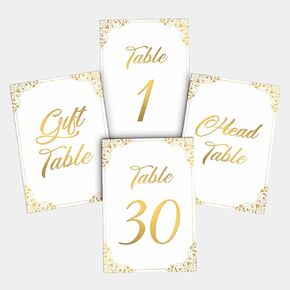 Gold Wedding Table Numbers 1-30 - Double Sided Gold Foil Table Number Cards 4x6 Inch with Head & Gift Table - Restaurant Table Numbers - Gold Table Numbers for Wedding Reception Table Signs