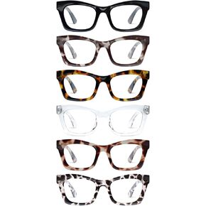 CCVOO 6 Pack Oprah Style Reading Glasses for Women Blue Light Blocking Computer Square Readers with Spring Hinge Men (A5 Mix, 2.25)