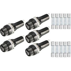 WWZMDiB 5 لوحة تركيب 5 × 20 مم غطاء برغي فيوز حامل مقبس تيار متردد 250 فولت 10 أمبير/تيار متردد 125 فولت 15 أمبير أسود مع 10 صمامات أنبوبية زجاجية (10 أمبير + 15 أمبير) in Kuwait